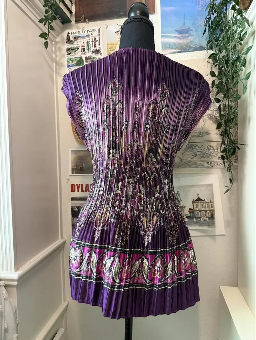 Purple Accordion Pleated Paisley Tunic Top